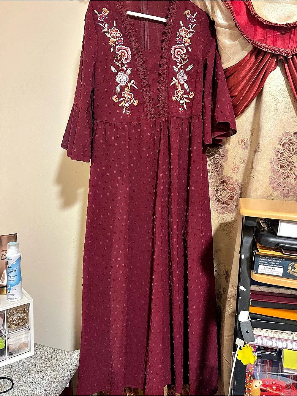 Embroidered Burgundy Maxi Dress